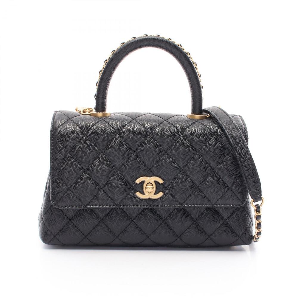 Chanel Coco Handle Flap Matelasse Handbag Leather Grained Calfskin Black
